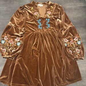 Her Story Brown velvet Boho dress with beautiful embroidery